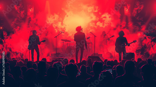 Abstract vector art of a musical group at a concert