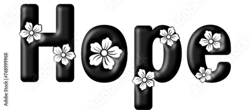 Hope - name black color - written with engraved typical Hawaiian hibiscus flowers- word for websites, e-mail, sublimation greetings, banners, cards, t-shirt, sweatshirt, prints, cricut, silhouette,