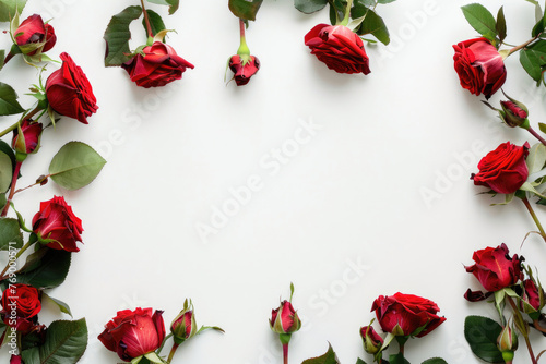 A decorative frame border composed of beautiful flower roses on a white background