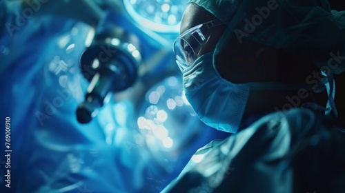 Modern medicine, surgeon preparing for laparoscopic surgery in operating room