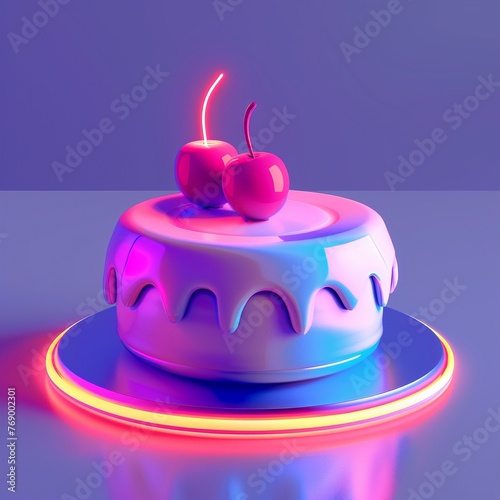 The neon glow adds a futuristic touch to the whimsical dessert 3d cartoon flat design