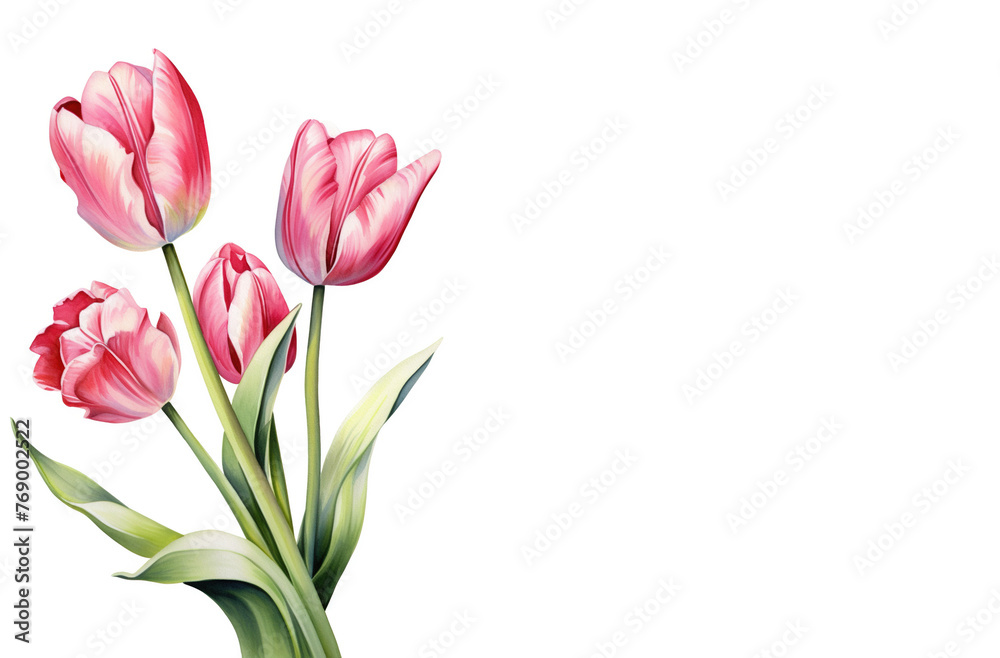 Pink tulips on a white background with copy space Pink tulips on a white background with copy space