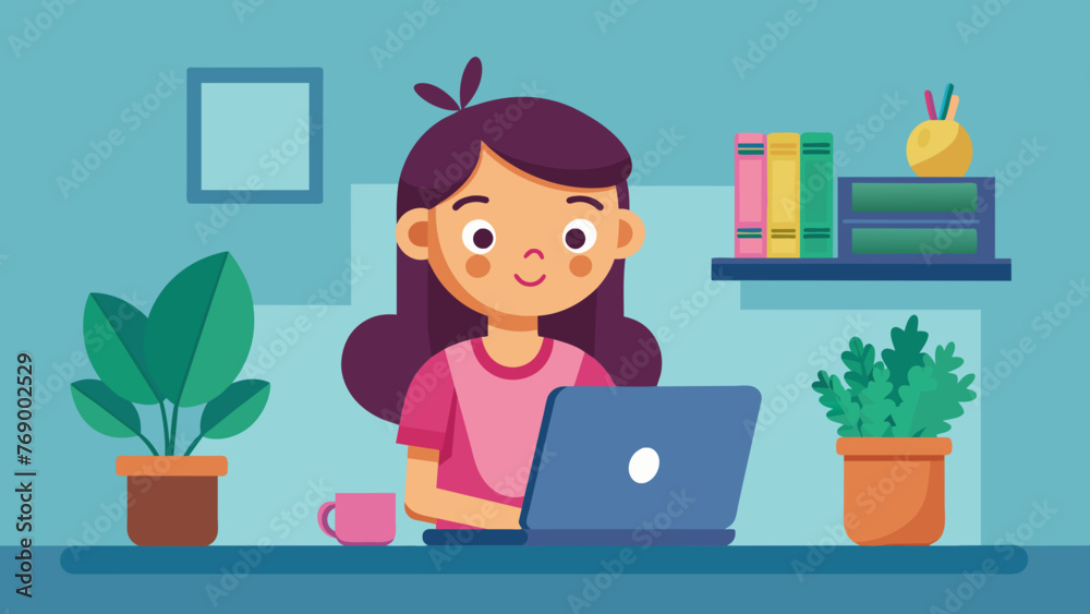 girl with laptop illustration of a girl using lap girl with laptop illustration of a girl using lap