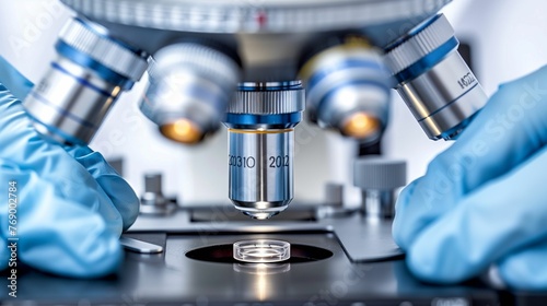 Scientist looking at a sample under a microscope