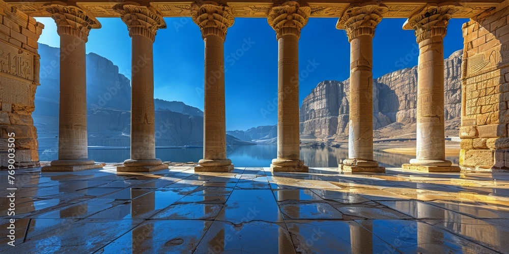 Fototapeta premium Majestic stone pillars under a clear blue sky