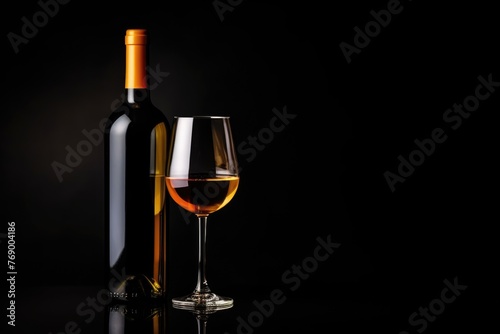 Silhouetted amber wine bottle and glass against a dark background. Wine Bottle and Glass Silhouette