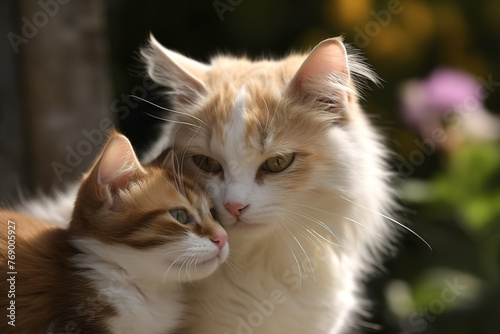 Close up of cat with kitten