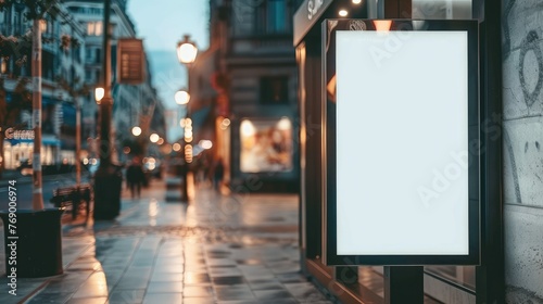 Vertical blank digital billboard at bus stop