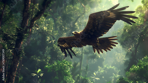 A majestic eagle soaring high above the forest canopy © Muhammad