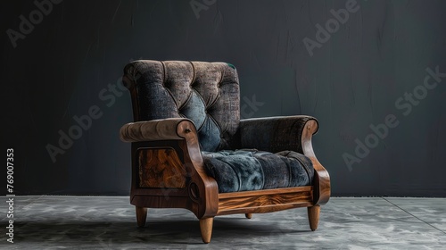 Vintage arm chair with wood armrests photo