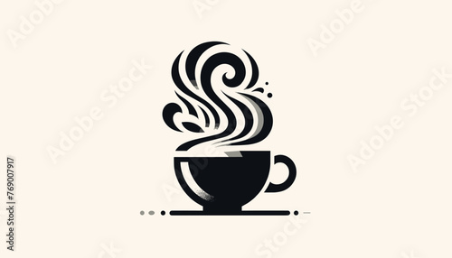 A flat vector illustration of a coffee cup with swirling steam, emphasizing the simplicity of the cup's shape.