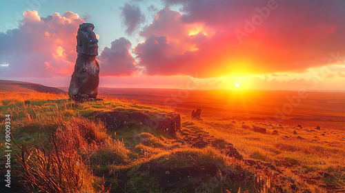 Easter island's sculptures at sunset photo