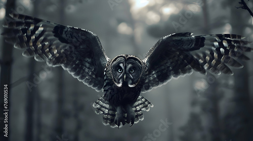 A nocturnal owl swooping down to catch its prey