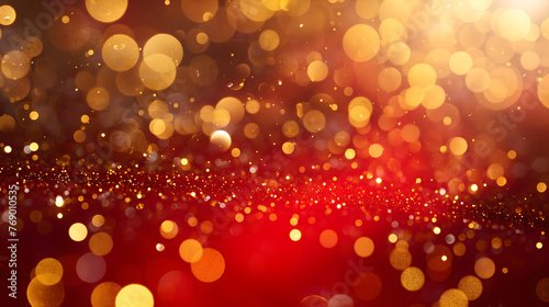 Radiant Red and Gold Abstract Bokeh Background for Festive Occasions