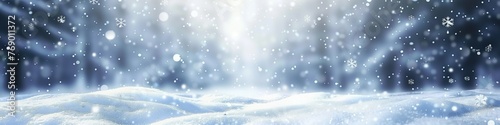 snow winter background with snowdrifts beautiful light and snow flakes on the blue sky in the evening banner format copy space