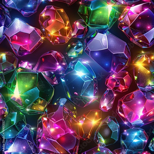 RPG game crystal floor, varied hues, luminous crystals detail, overhead angle