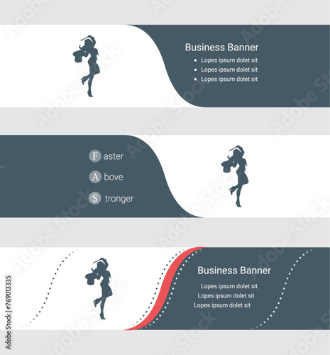 Set of blue grey banner, horizontal business banner templates. Banners with template for text and enchantress symbol. Classic and modern style. Vector illustration on grey background