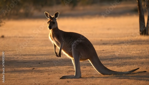 A Kangaroo With Its Fur Shimmering In The Early Mo