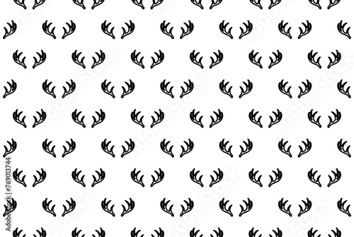 Seamless pattern completely filled with outlines of deer horns symbols. Elements are evenly spaced. Vector illustration on white background