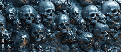 3D Metallic Skulls Gothic Seamless Pattern