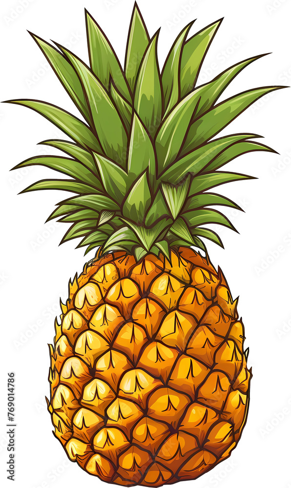 Fresh Pineapple on White Background with Tropical Leaves