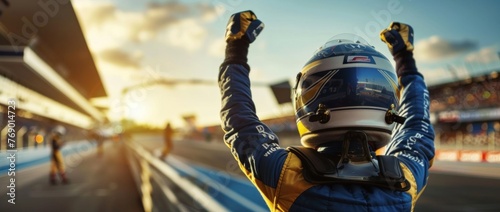 Racing Driver Celebrating Victory on Track