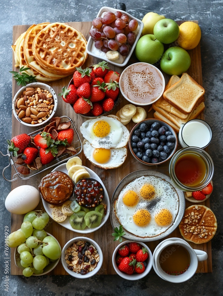 Breakfast Spread Topdown shots of breakfast spreads, including pancakes