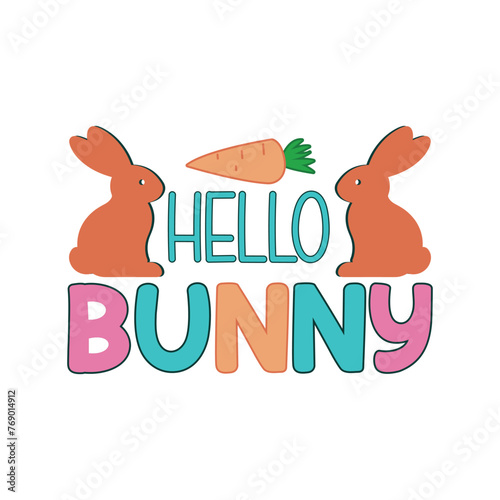 Hello Bunny Typography Illustration Vector T-Shirt Design