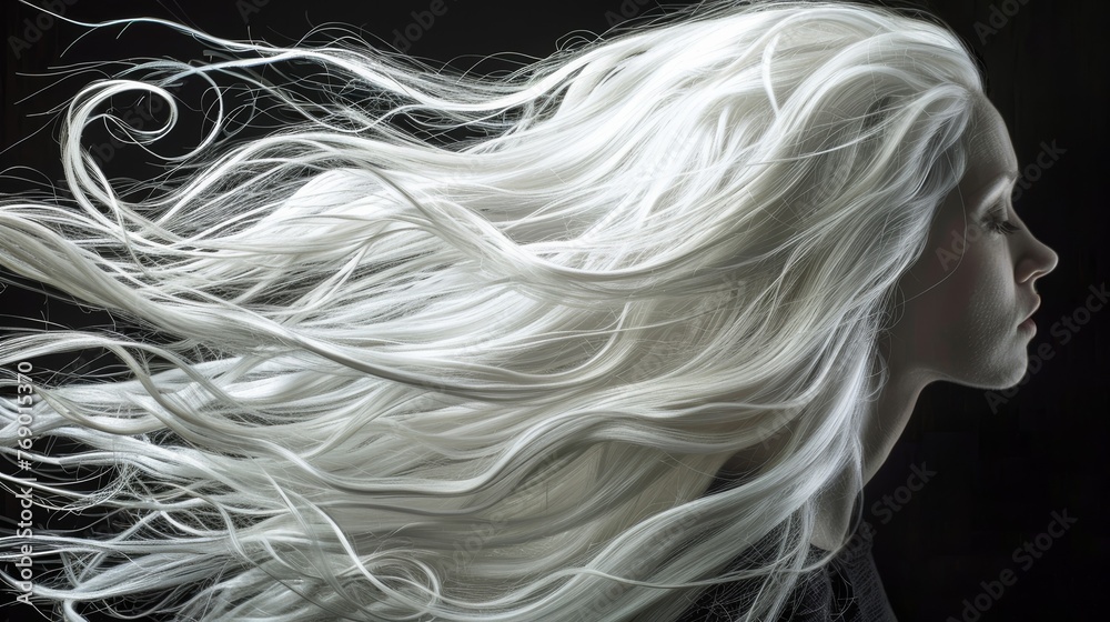 Naklejka premium Long White Hair on Black