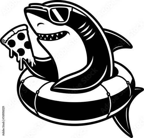 Shark in Innertube Eating Pepperoni Pizza