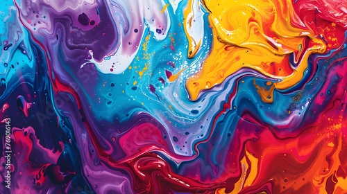 Abstract colorful acrylic pour fluid art background.