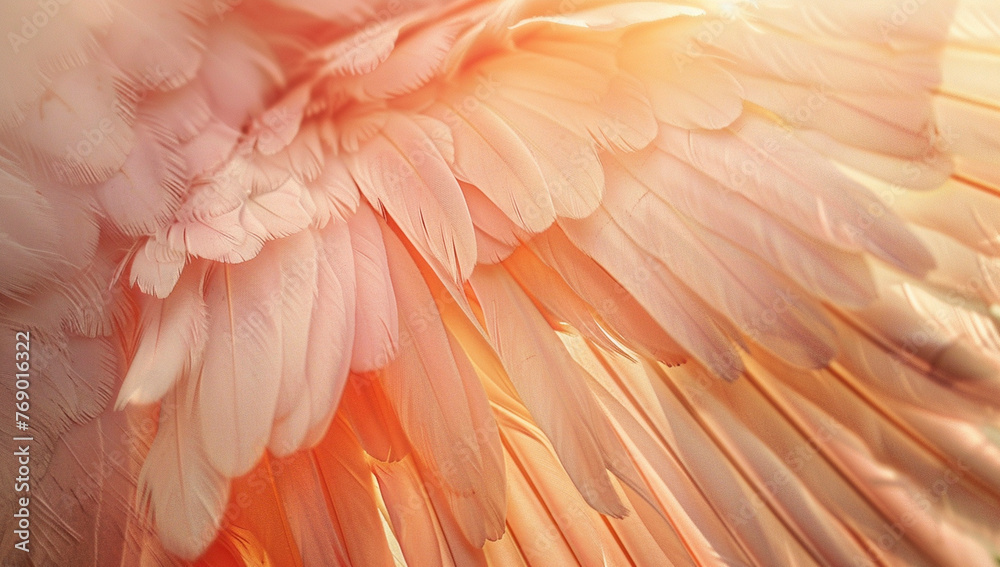 Sunlit Golden Bird Feathers Close-Up

