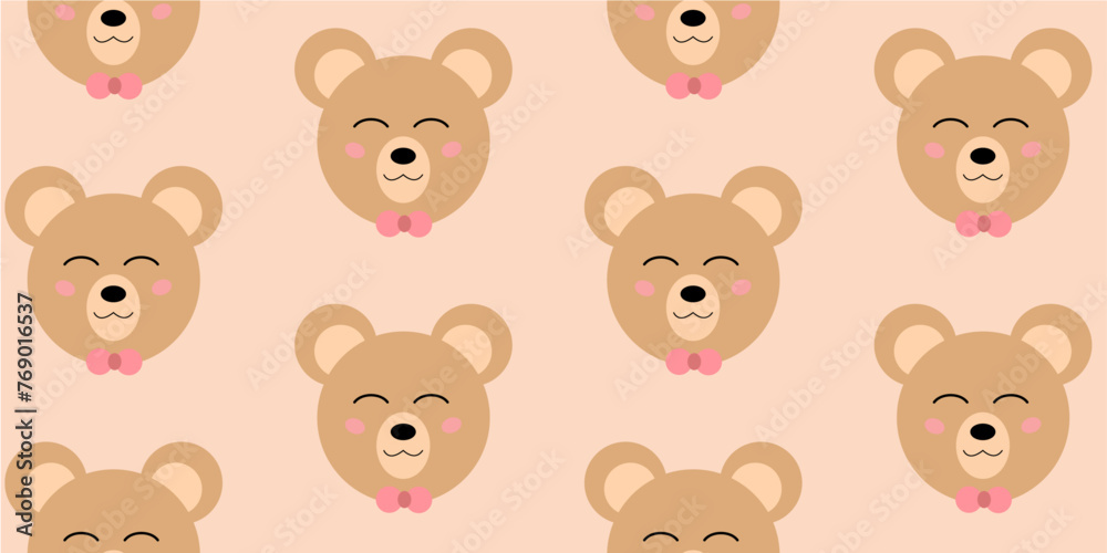 Cute animals, hand-drawn cute Bear. Vector illustration. Design for printing. Seamless pattern.