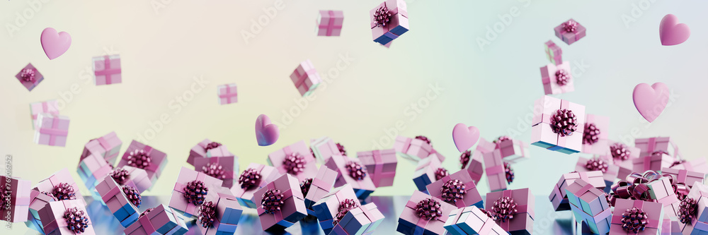A lot of gift boxes are flying. Birthday mother's day sale.3d rendering A lot of gift boxes are flying. Birthday mother's day sale.3d rendering