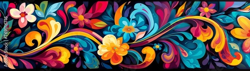 Abstract and graphic floral vine motifs in bright  bold colors create stylish  impactful modern art prints
