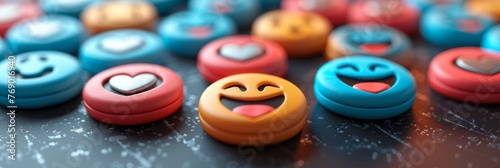 Cheerful emoticons  social media and communications background with happy and laughing emojis