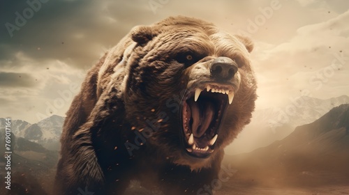Fierce Grizzly Bear Symbolizing the Medo-Persian Empire from the Book of Daniel