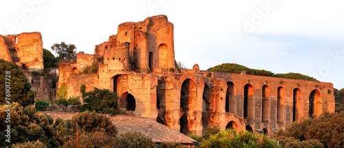  Sunset over the archaeological site of the Palatine, one of the seven hills on which Rome was built, photographed from the side facing the Circus Maximus photo