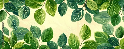 Natural and organic vine and leaf pattern, hand-drawn, flowing and intricate, for sustainable fabric prints, green and lush