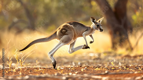 Agile kangaroo bounding effortlessly across the Australian outback