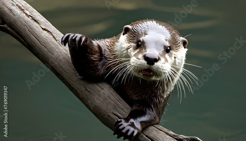 An Otter With Its Claws Extended Gripping Onto A