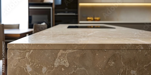 a macro photograph of a beige kitchen island  accentuating the subtle nuances in its design and creating a visually pleasing composition