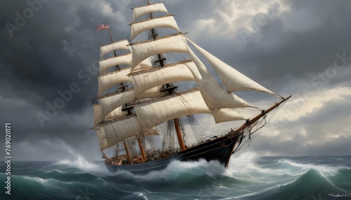 A Hyperrealistic Painting Of A Classic Sailing Shi