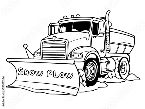 Winter Wonderland Coloring Fun: Snow Plow Truck Vector Outline Page
snow plow, truck, blade, clearing, snow, coloring page