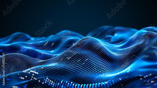 Blue digital wave with light particles. Futuristic technology concept for background, wallpaper, or cyber theme design