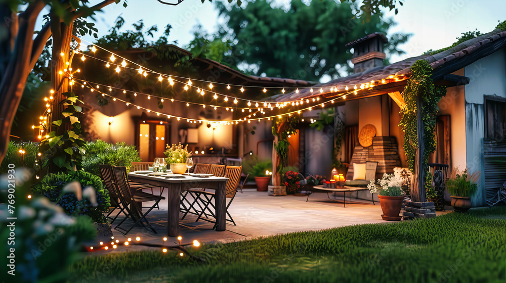 Elegant Outdoor Dining Under the Stars, A Night of Sophisticated Garden Ambiance and Warm Lights Elegant Outdoor Dining Under the Stars, A Night of Sophisticated Garden Ambiance and Warm Lights