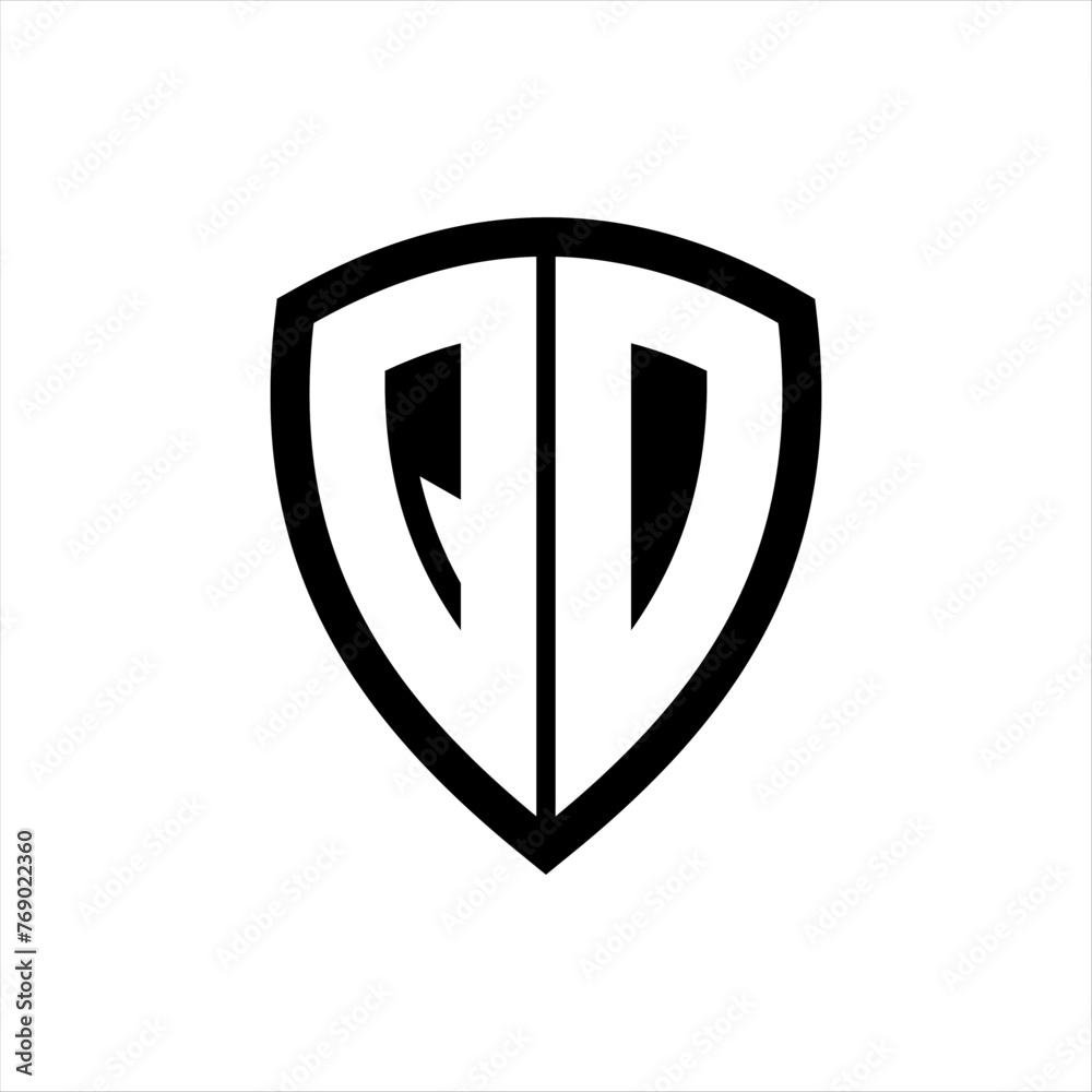 QD monogram logo with bold letters shield shape with black and white color design QD monogram logo with bold letters shield shape with black and white color design