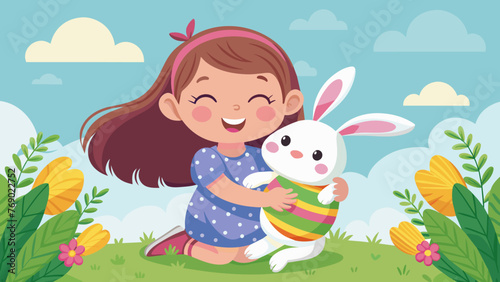 little girl and easter bunny cute little girl hug 
