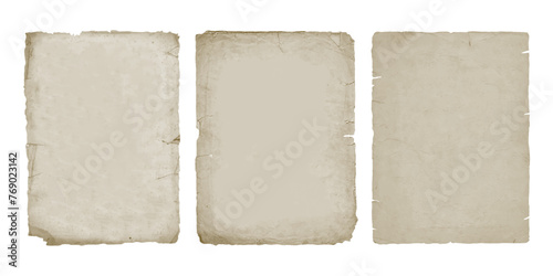 Antique old paper with ripped edges, vintage sheets set