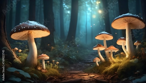 Enchanting Magical Forest With Glowing Mushrooms